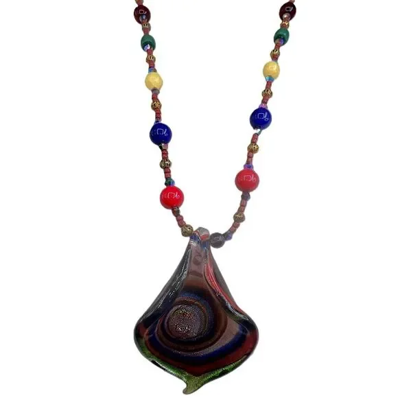NEW Multicolor Murano Glass Beads Pendant Necklace Handcrafted Abstract Design - Picture 2 of 15